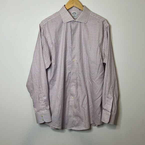 Brooks Brothers Pink & Blue Plaid Long Sleeve Button Down Dress Shirt 16.5 x 35 - Picture 1 of 4